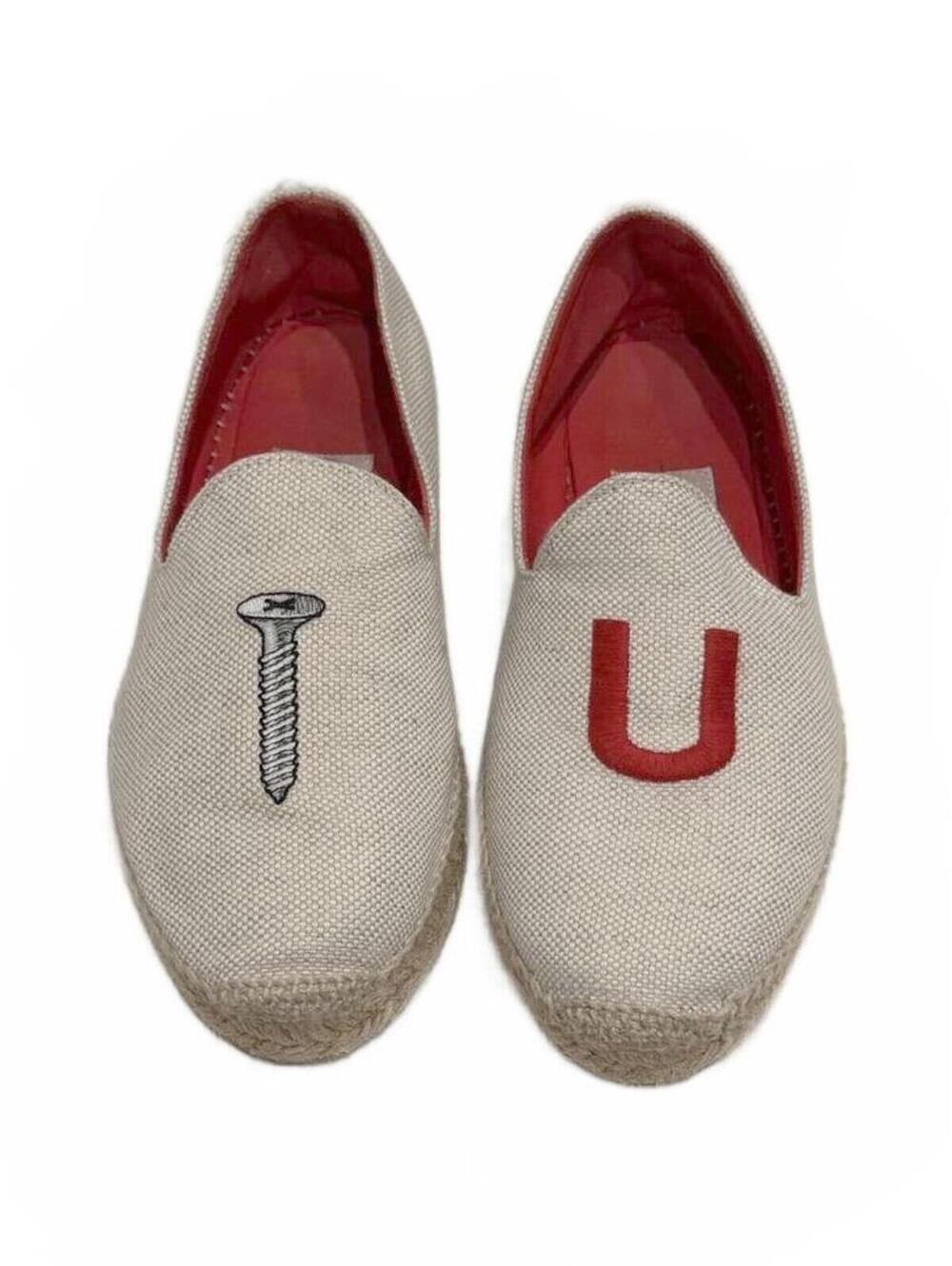 Stubbs & Wootton "Screw U" Embroidered Flax Linen Espadrille Flats Size 36
